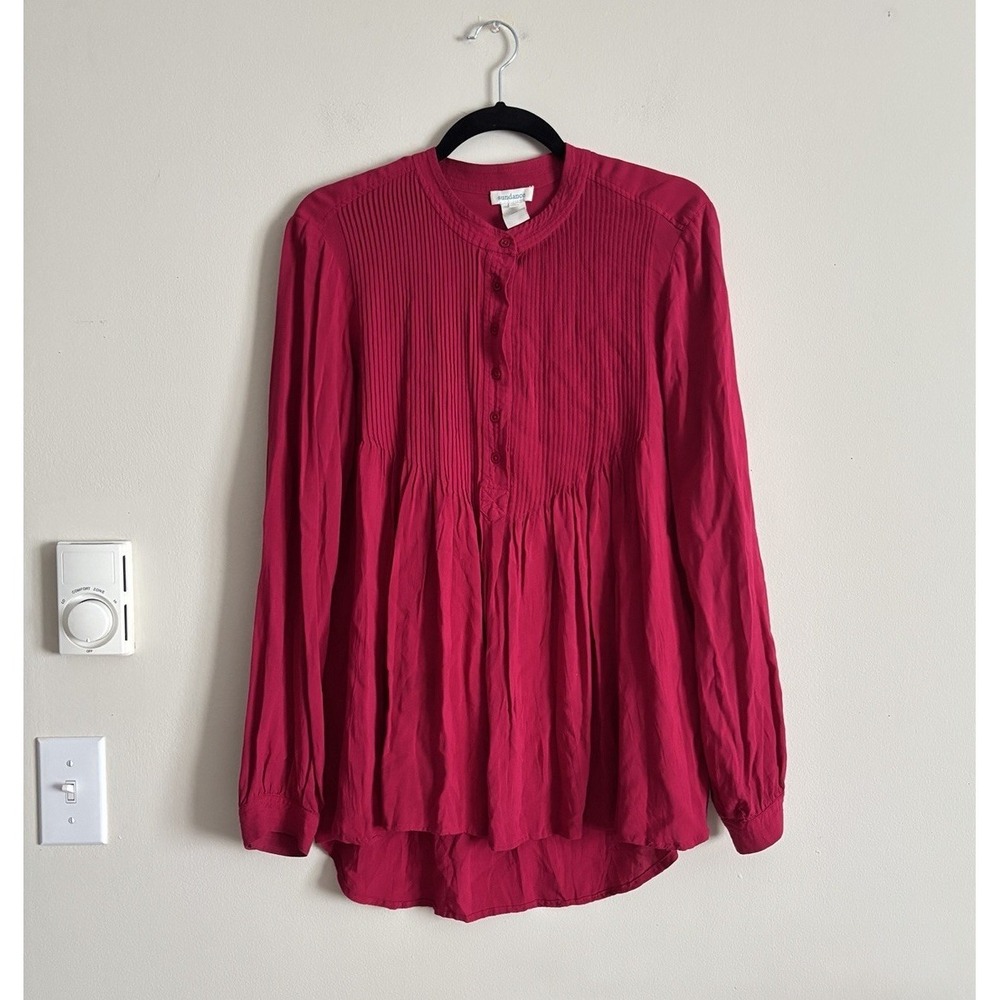 Boho Hippie Summer Sundance Womens Medium Top‎ Popover Button Pink Cute Flowy